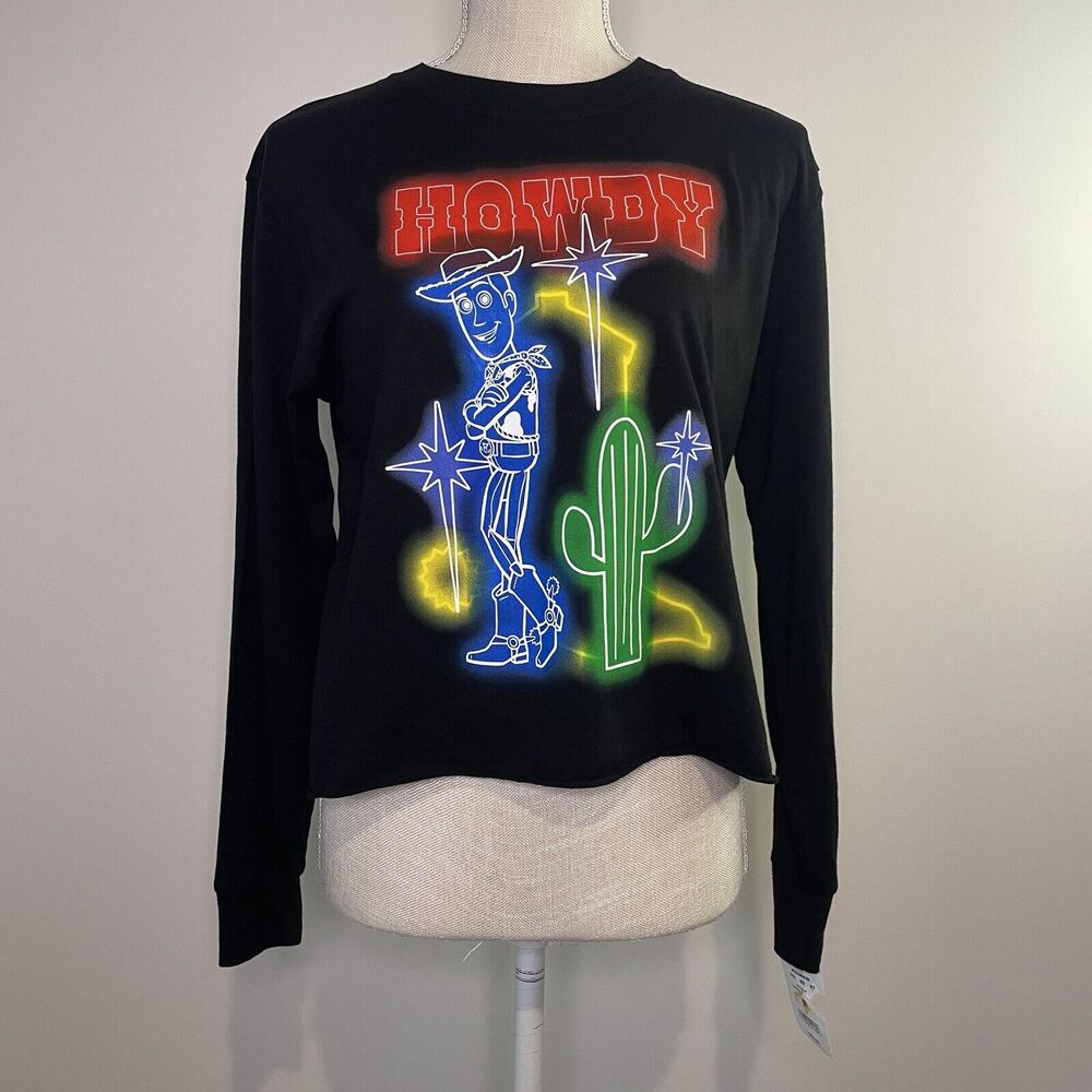 NWT Disney Pixar Toy Story Woody Howdy Neon Long Sleeve Crop Tee Women's Small
